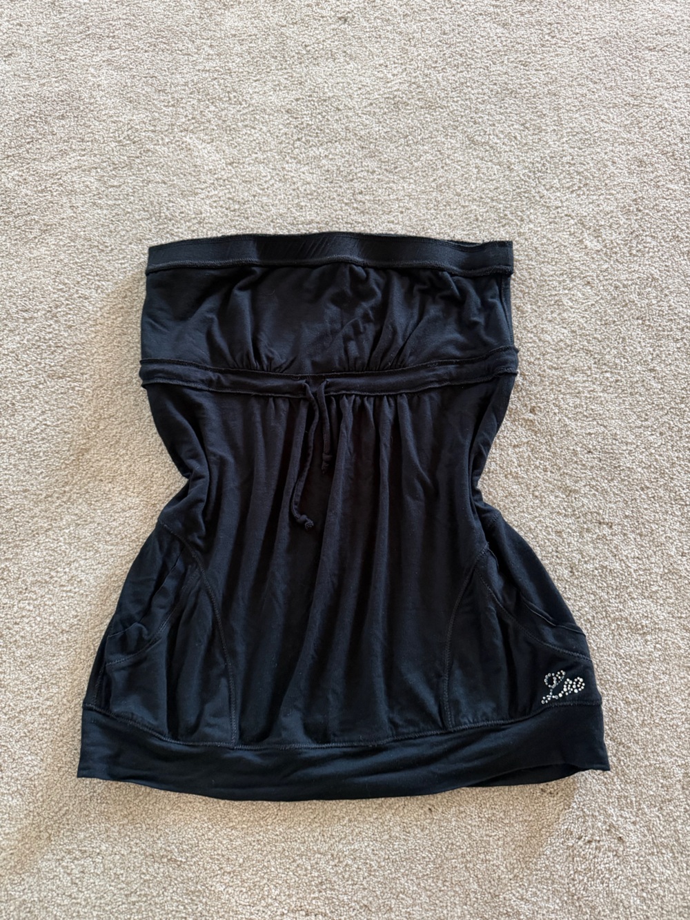 Lee Black Strapless Drawstring Crop Top with Pocket Detail